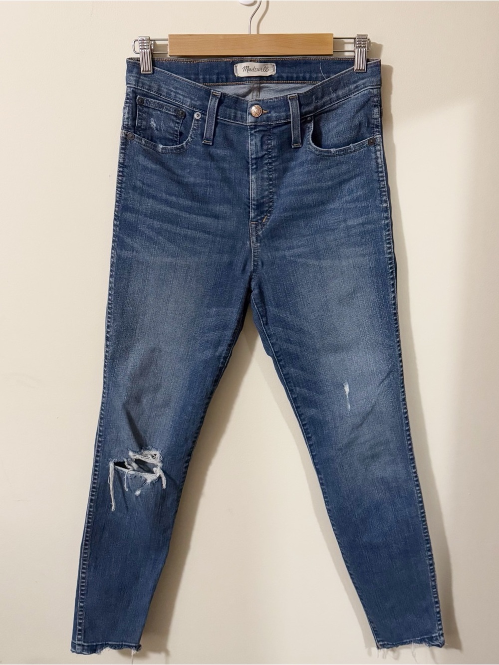 Madewell 10" High Rise Skinny Distressed Raw Hem Jeans Size 28 Womens